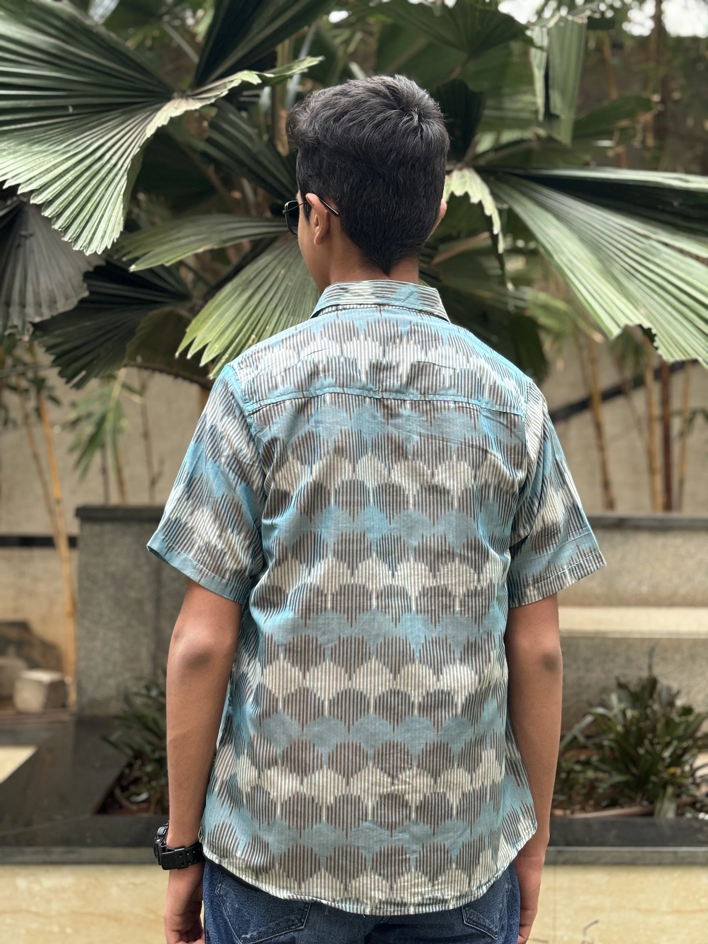 Blue Zig Zag Ikat Shirt | Aasmaan