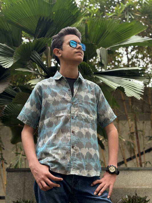 Blue Zig Zag Ikat Shirt | Aasmaan