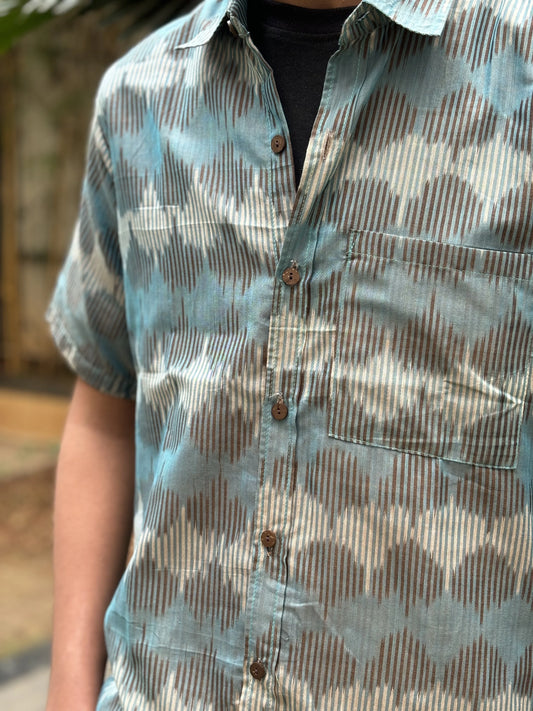 Blue Zig Zag Ikat Shirt | Aasmaan
