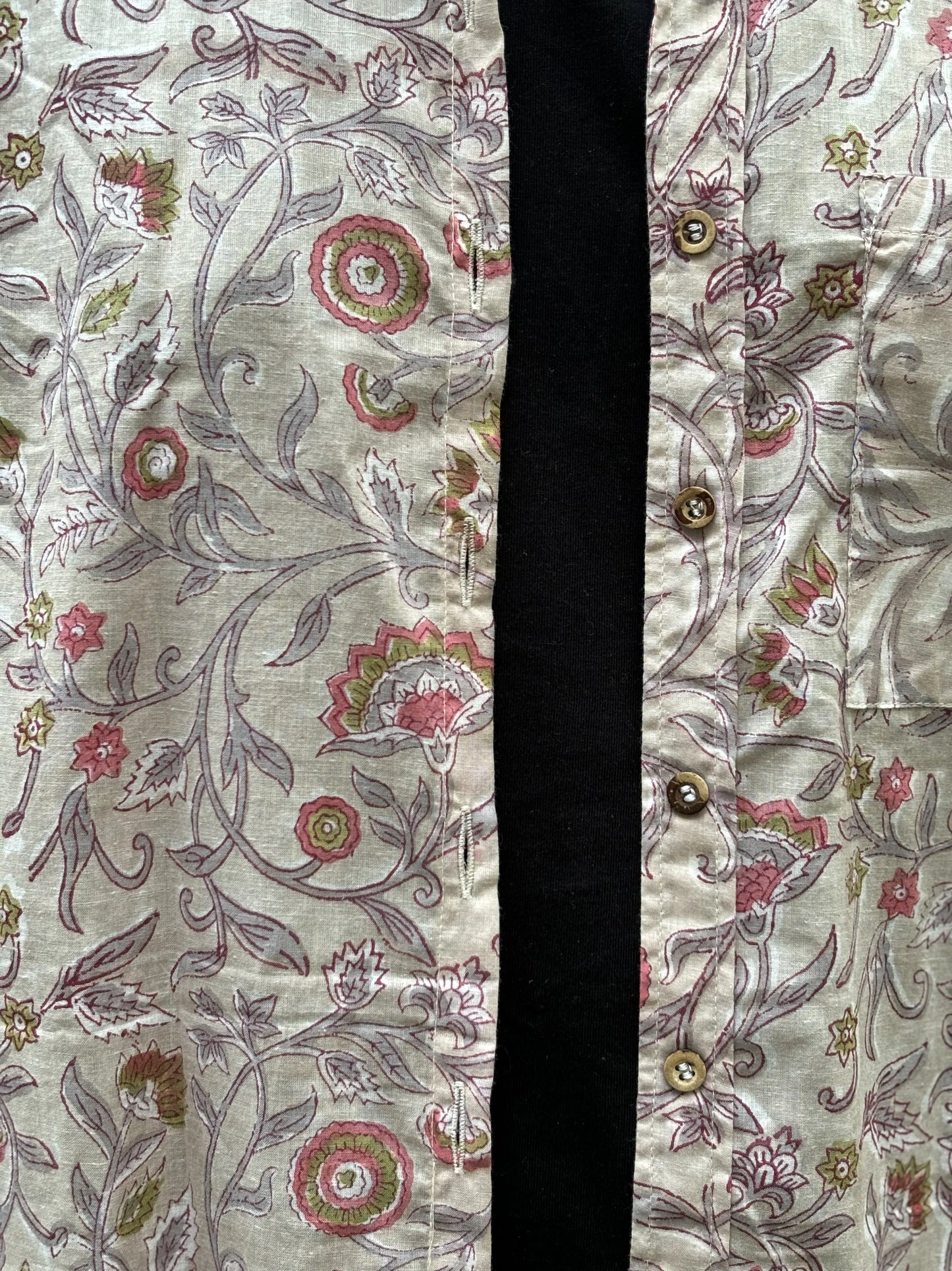 Grey Floral Sanganeri Cotton Shirt – Hand Block Printed | Aasmaan