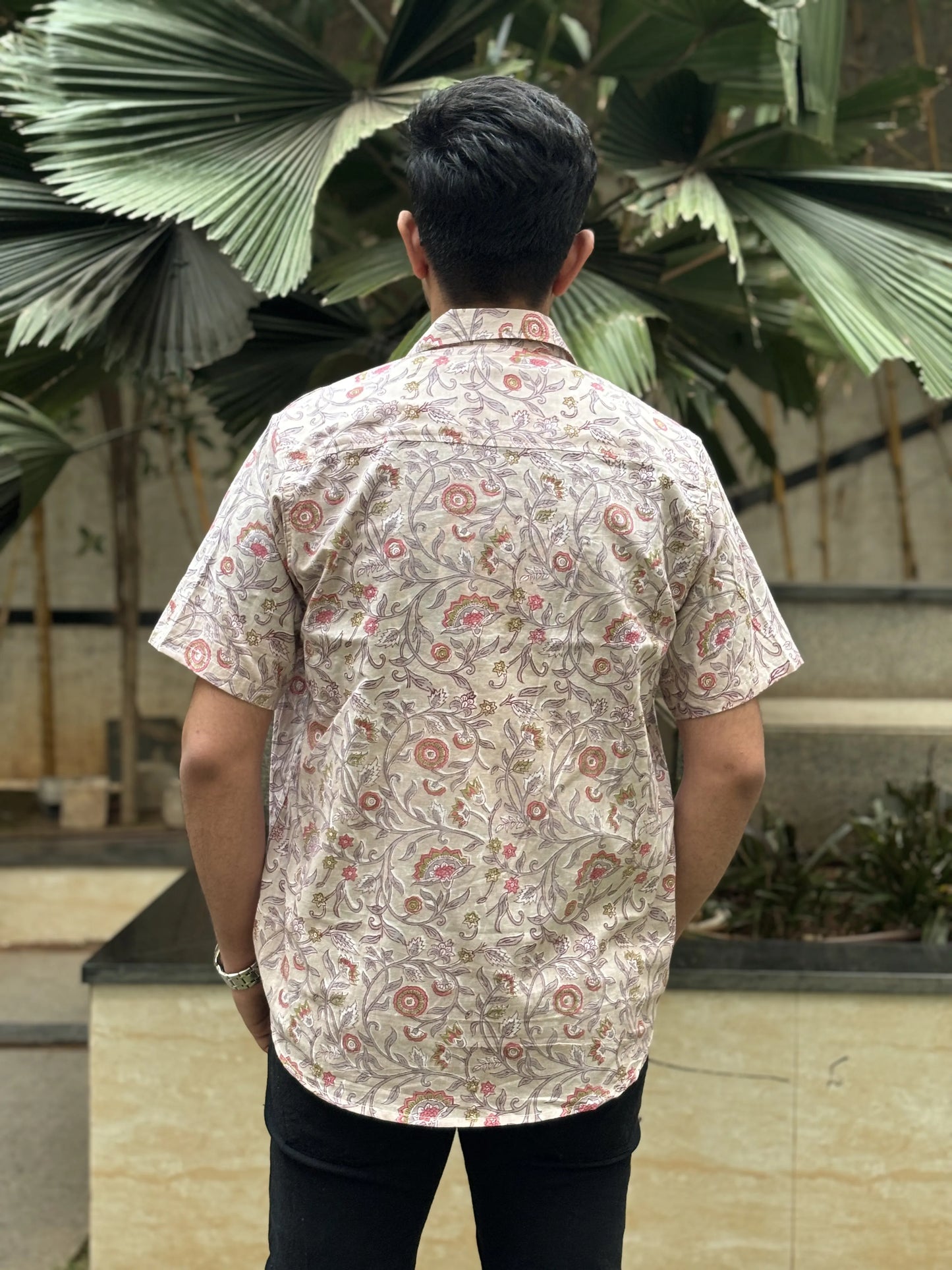 Grey Floral Sanganeri Cotton Shirt – Hand Block Printed | Aasmaan