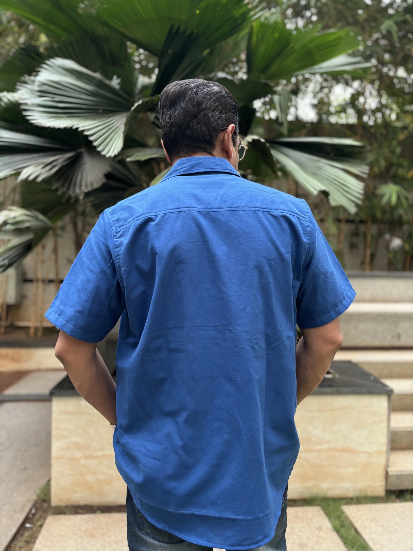 Blue Handwoven Cotton Shirt for Men | Aasmaan