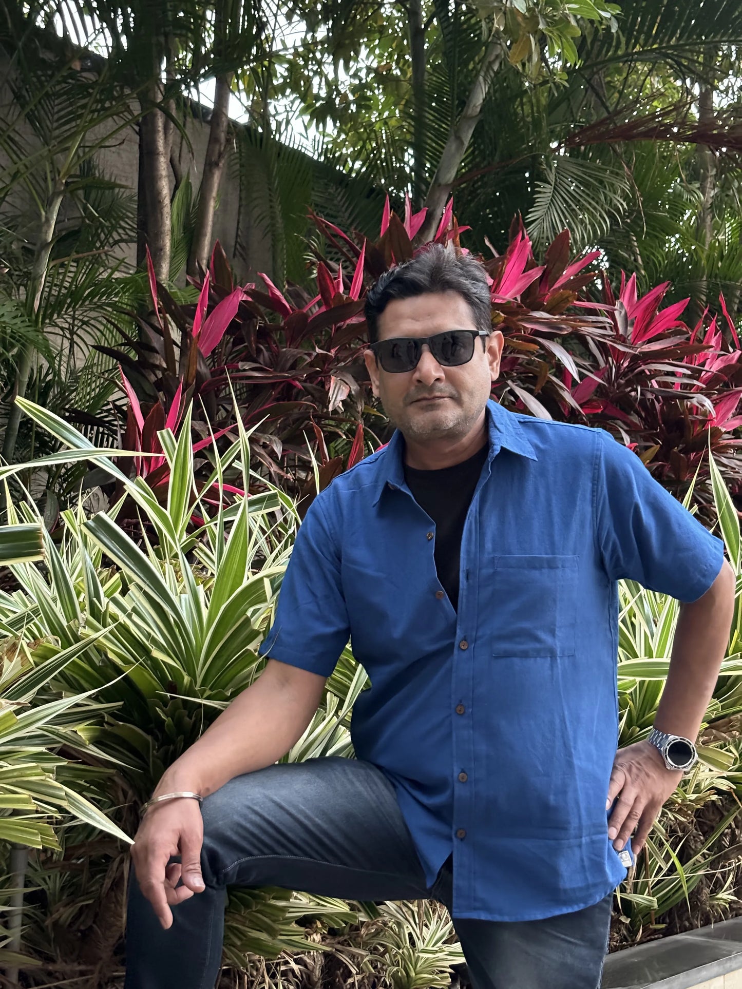 Blue Handwoven Cotton Shirt for Men | Aasmaan