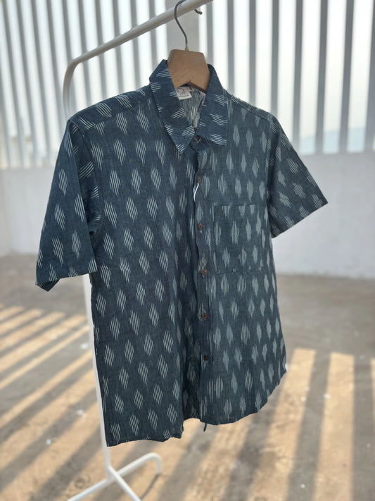Teal Ikat Cotton Shirt for Men | Aasmaan