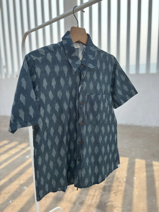 Teal Ikat Cotton Shirt for Men | Aasmaan