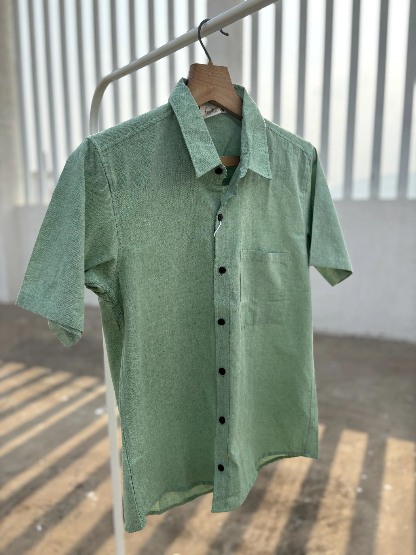 Green Handwoven Cotton Shirt for Men | Aasmaan
