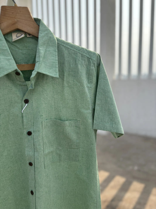 Green Handwoven Cotton Shirt for Men | Aasmaan