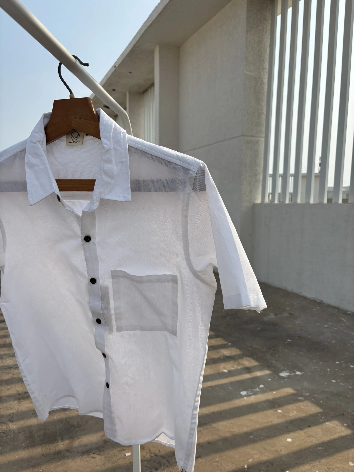 White Handwoven Cotton Shirt for Men | Aasmaan