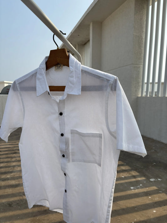 White Handwoven Cotton Shirt for Men | Aasmaan