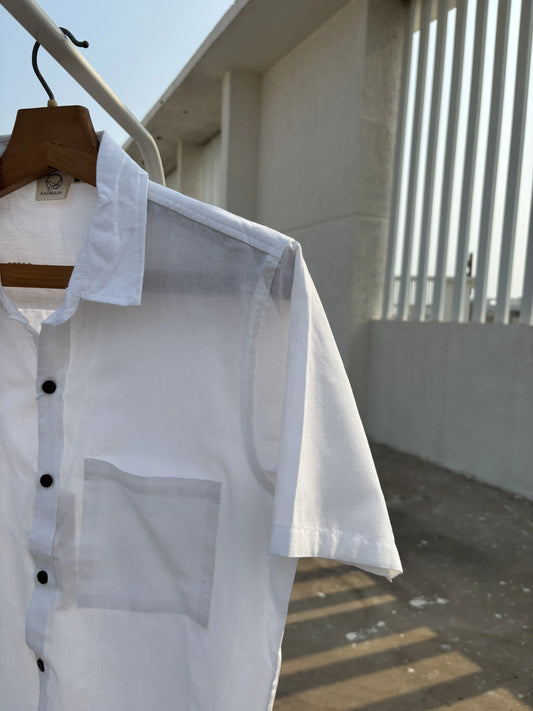 White Handwoven Cotton Shirt for Men | Aasmaan