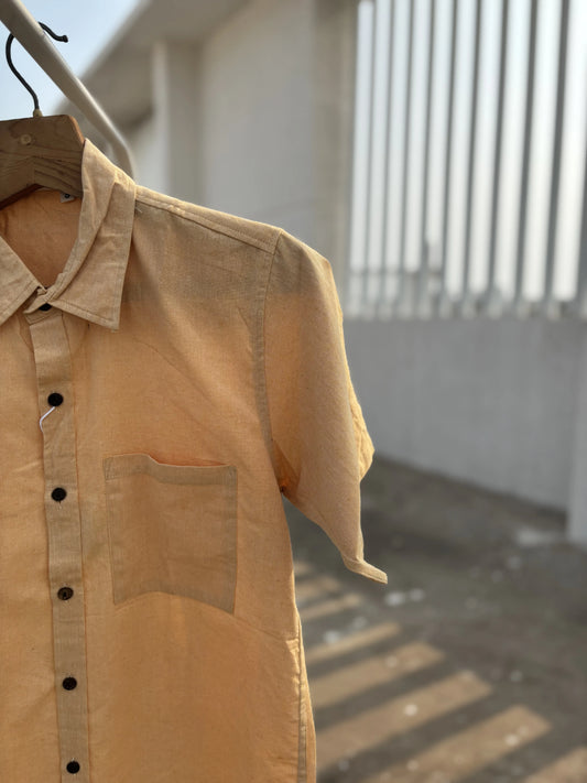 Yellow Handwoven Cotton Shirt for Men – Relaxed Fit | Aasmaan