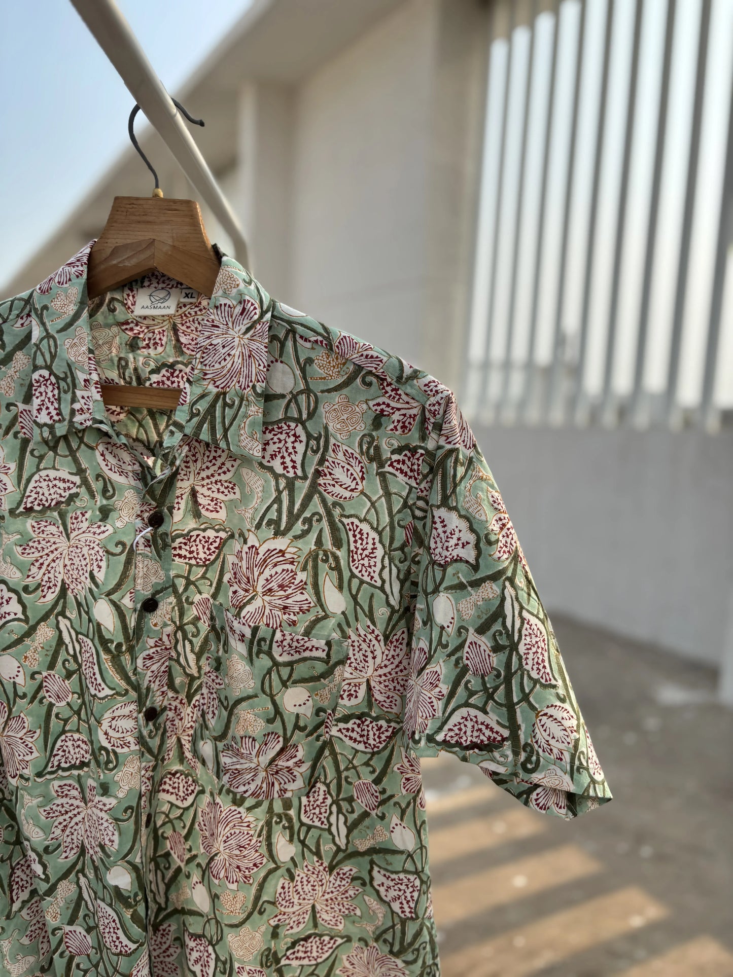 Green Floral Sanganeri Cotton Shirt for Men – Hand Block Printed