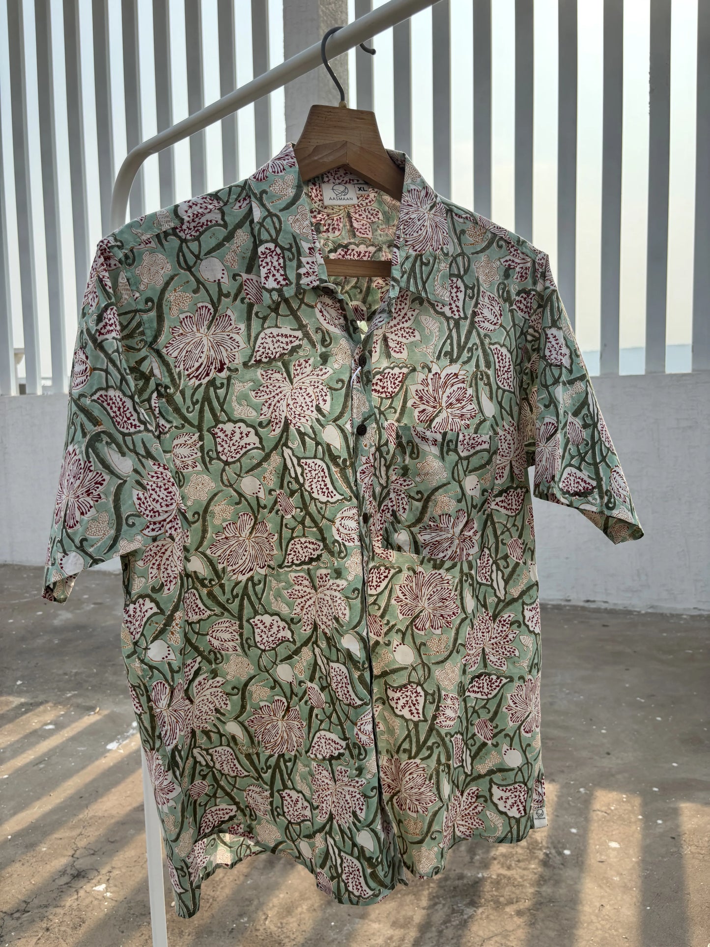 Green Floral Sanganeri Cotton Shirt for Men – Hand Block Printed