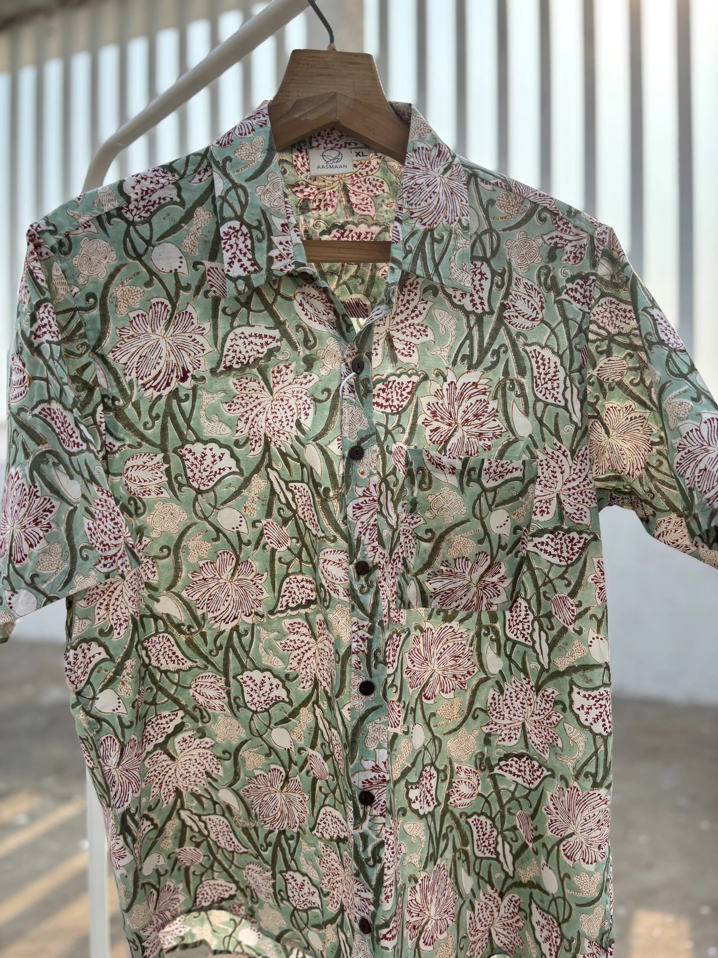 Green Floral Sanganeri Cotton Shirt for Men – Hand Block Printed