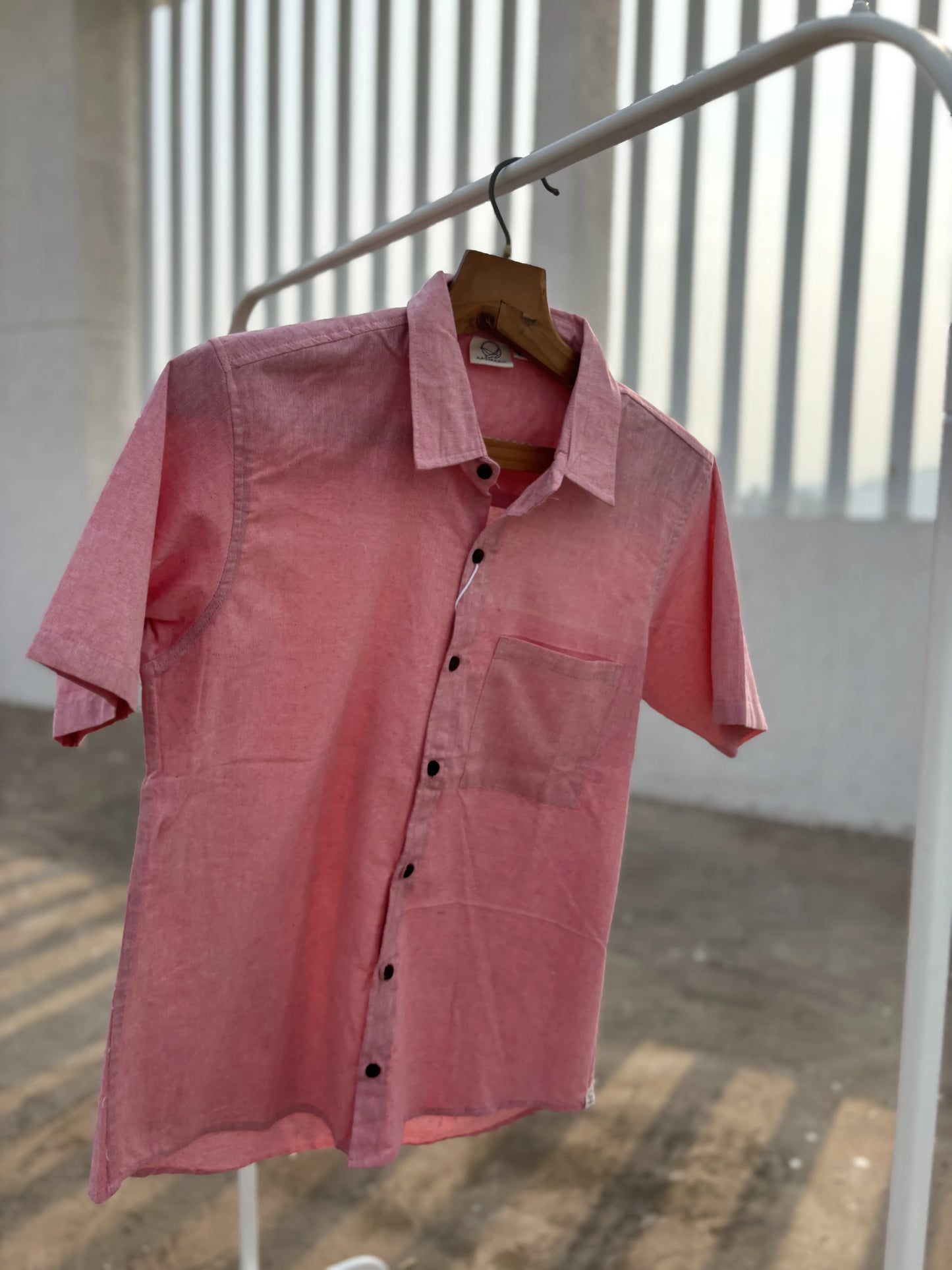 Pink Solid Handwoven Cotton Shirt for Men | Aasmaan