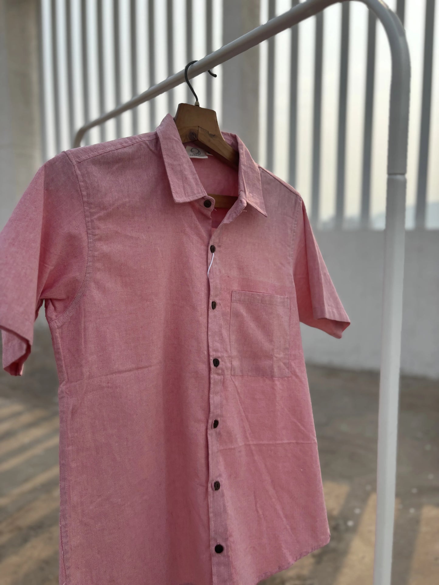 Pink Solid Handwoven Cotton Shirt for Men | Aasmaan