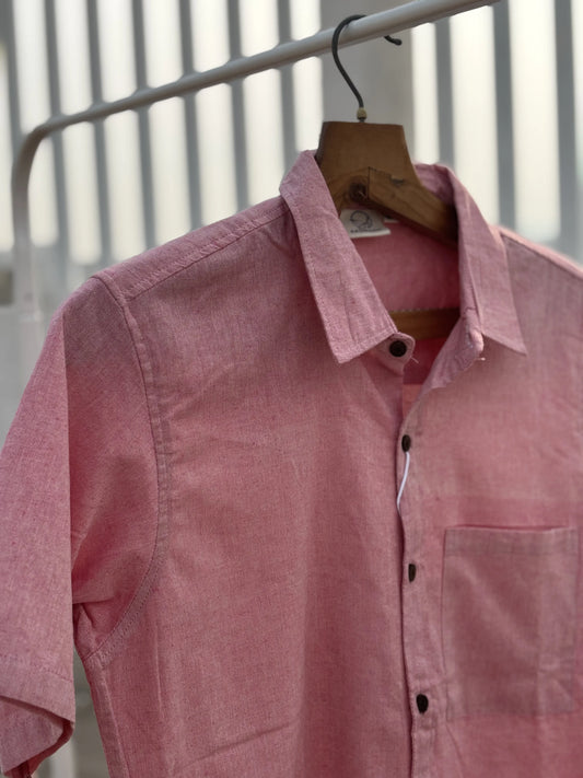 Pink Solid Handwoven Cotton Shirt for Men | Aasmaan