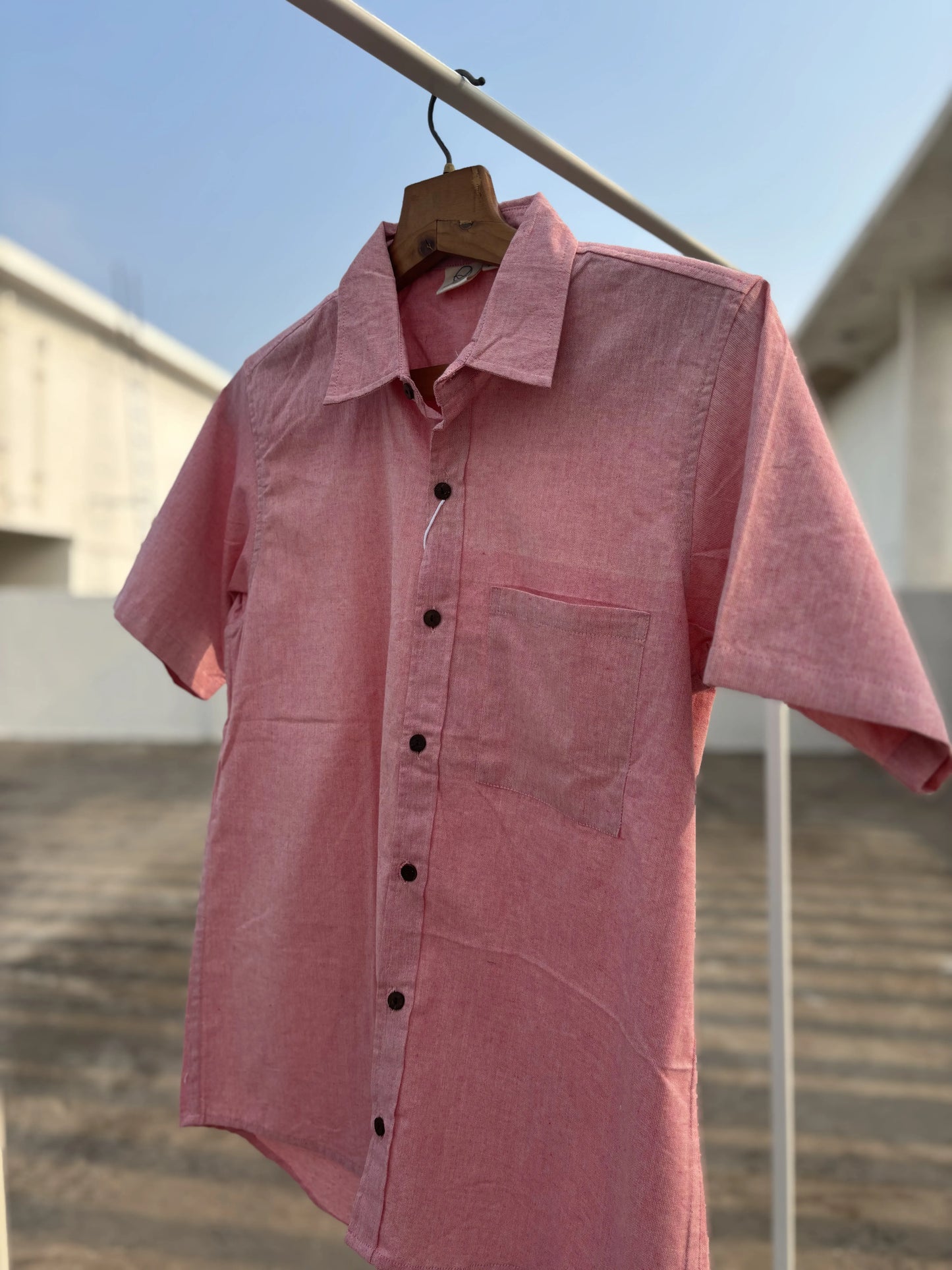 Pink Solid Handwoven Cotton Shirt for Men | Aasmaan