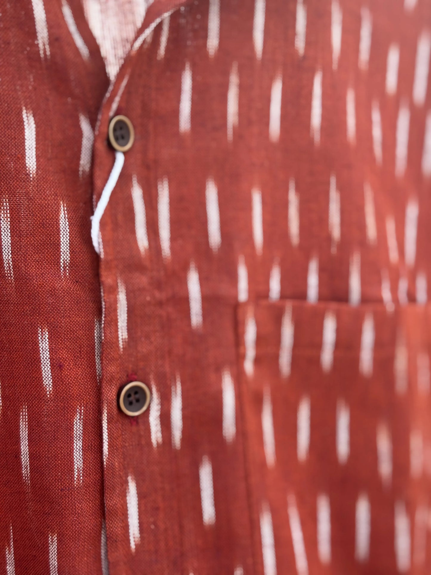Burnt Orange Ikat Cotton Shirt for Men – Relaxed Fit, Wooden Buttons | Aasmaan