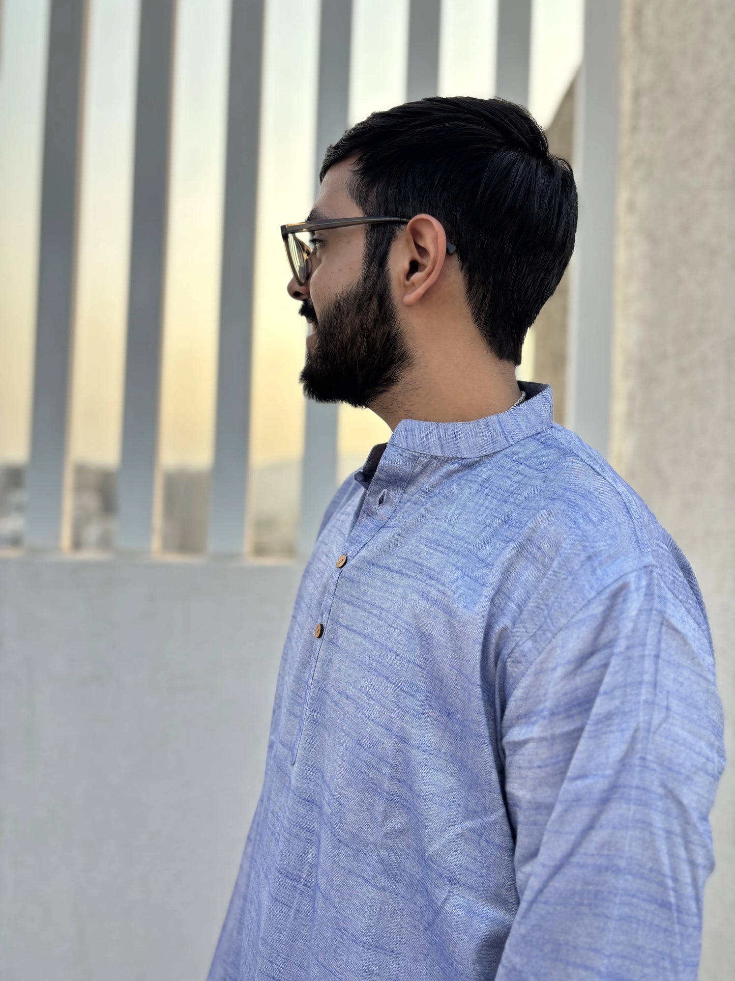 Sky Blue Bhagalpuri Cotton Short Kurta for Men | Aasmaan