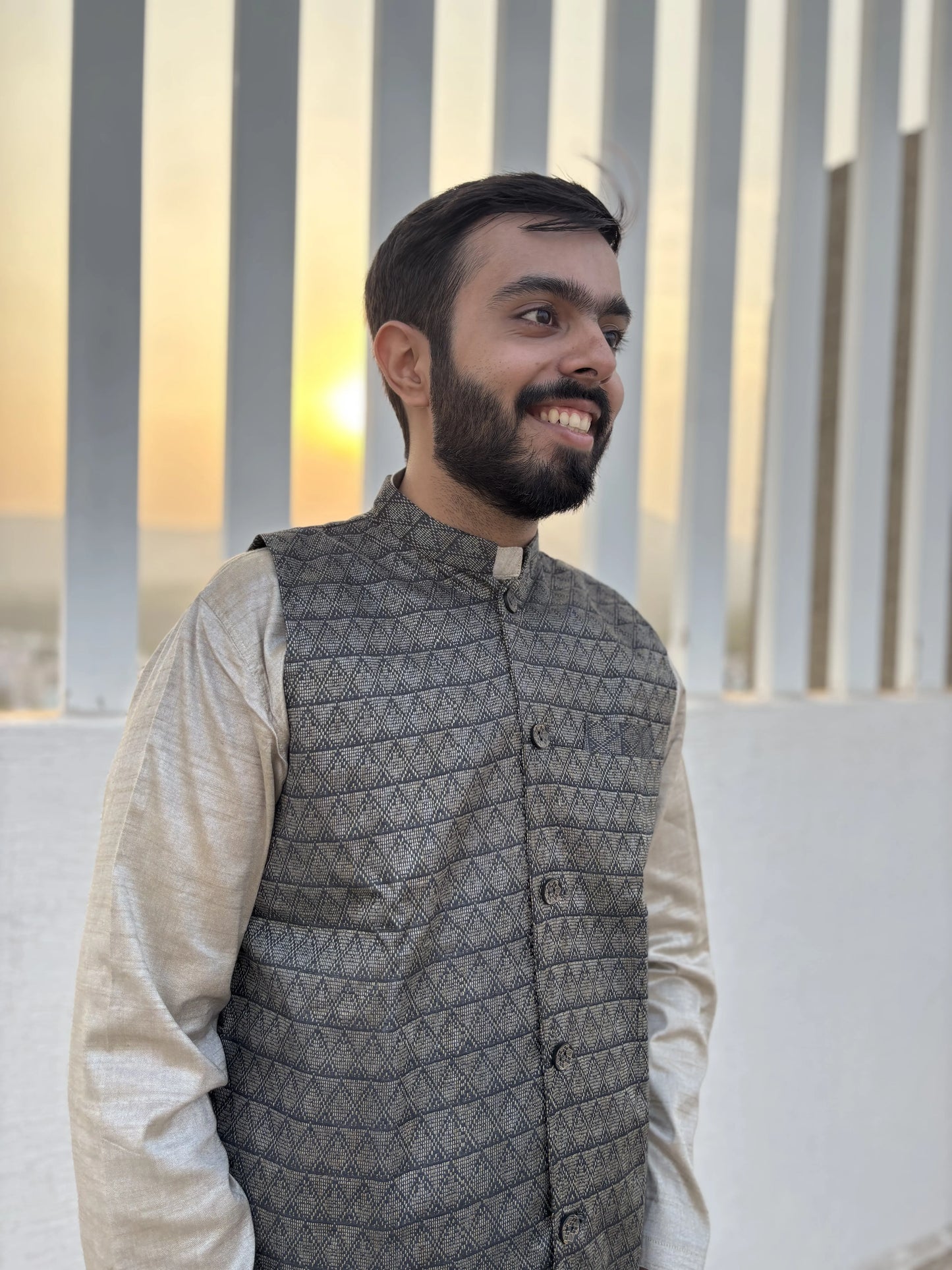 Black Bhagalpuri Cotton Waistcoat for Men | Aasmaan