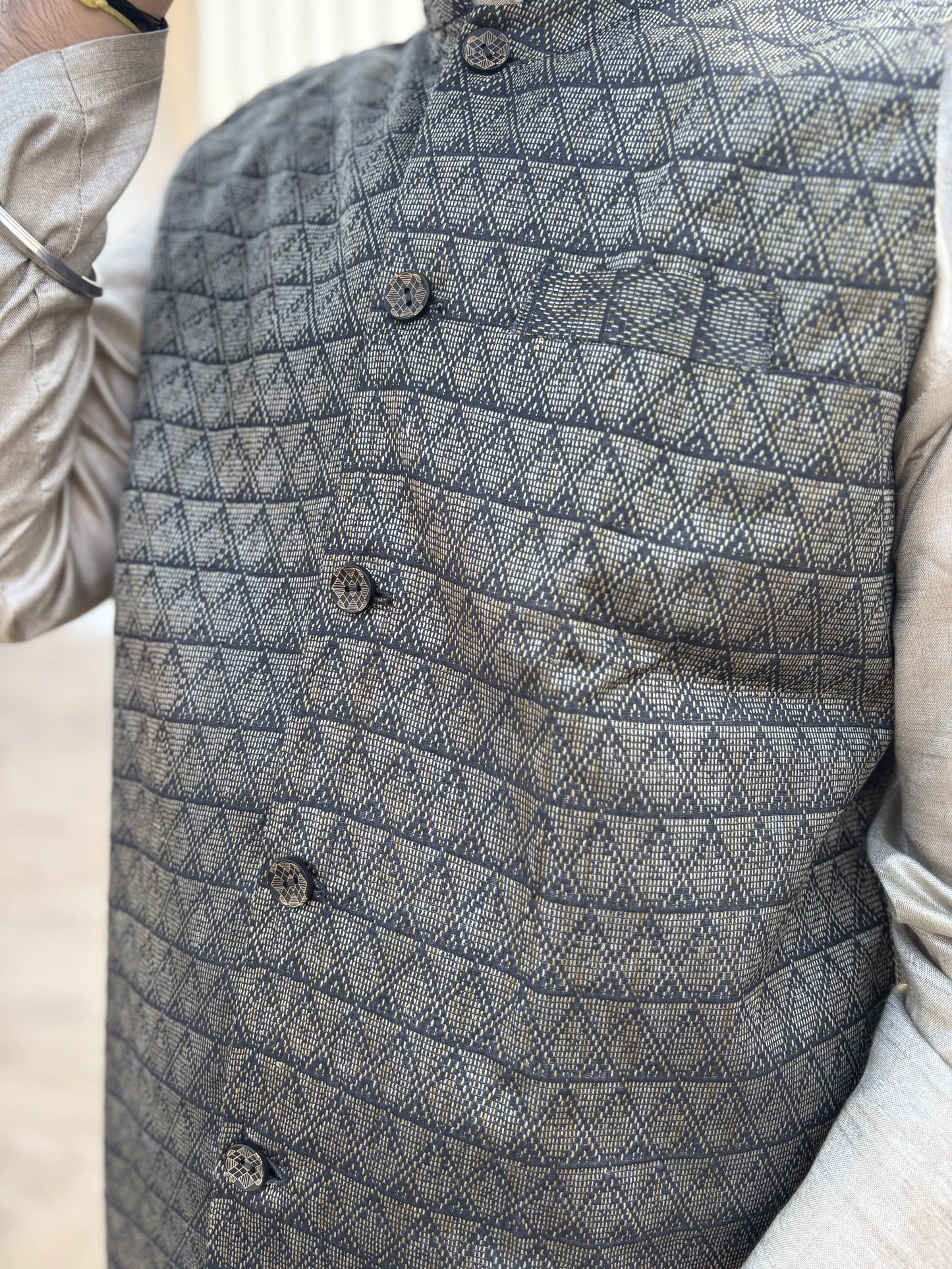 Black Bhagalpuri Cotton Waistcoat for Men | Aasmaan