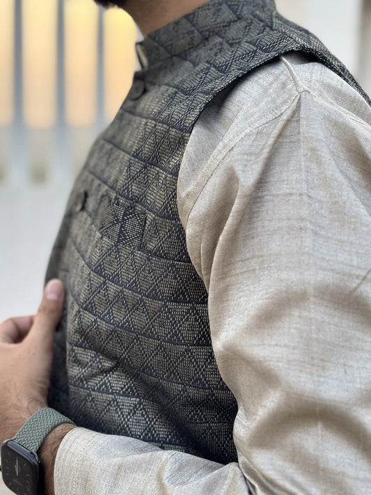 Black Bhagalpuri Cotton Waistcoat for Men | Aasmaan