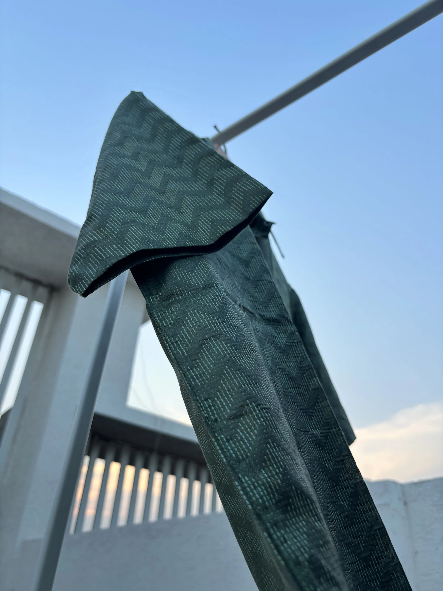 Olive Green Bhagalpuri Cotton Shirt with Chevron Pattern | Aasmaan
