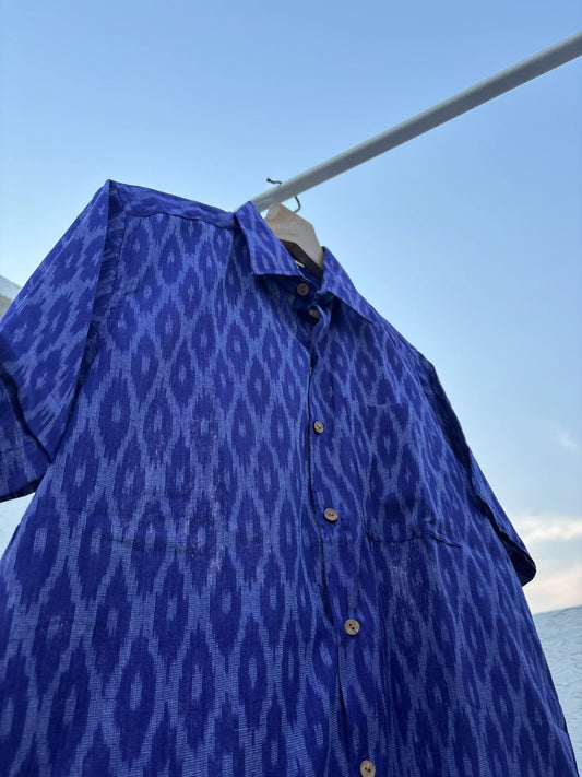 Violet Ikat Cotton Shirt | Coconut Shell Buttons | Aasmaan