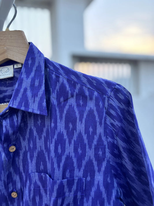 Violet Ikat Cotton Shirt | Coconut Shell Buttons | Aasmaan