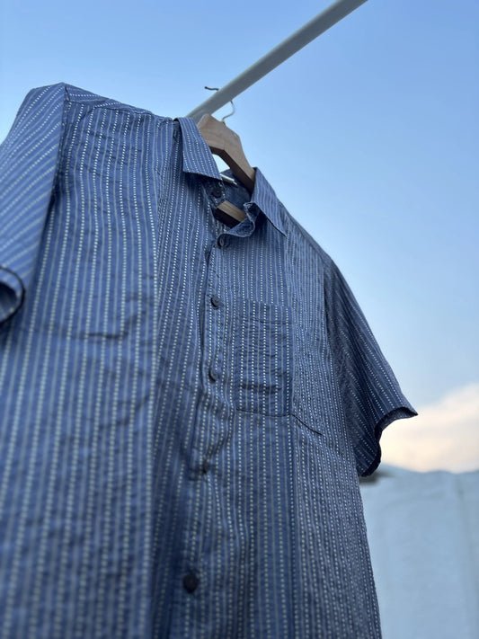 Grey Striped Bhagalpuri Cotton Shirt for Men | Aasmaan