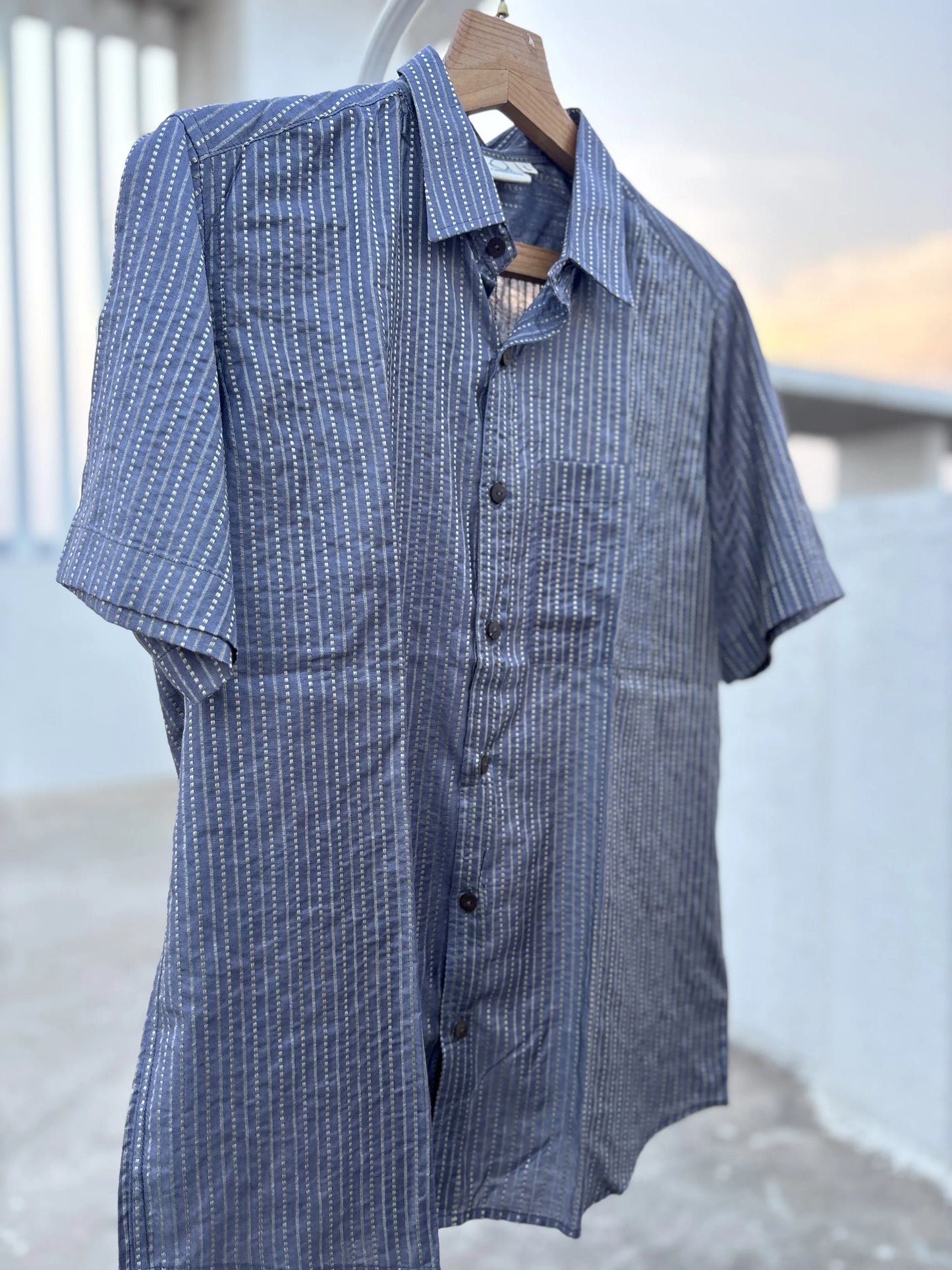 Grey Striped Bhagalpuri Cotton Shirt for Men | Aasmaan