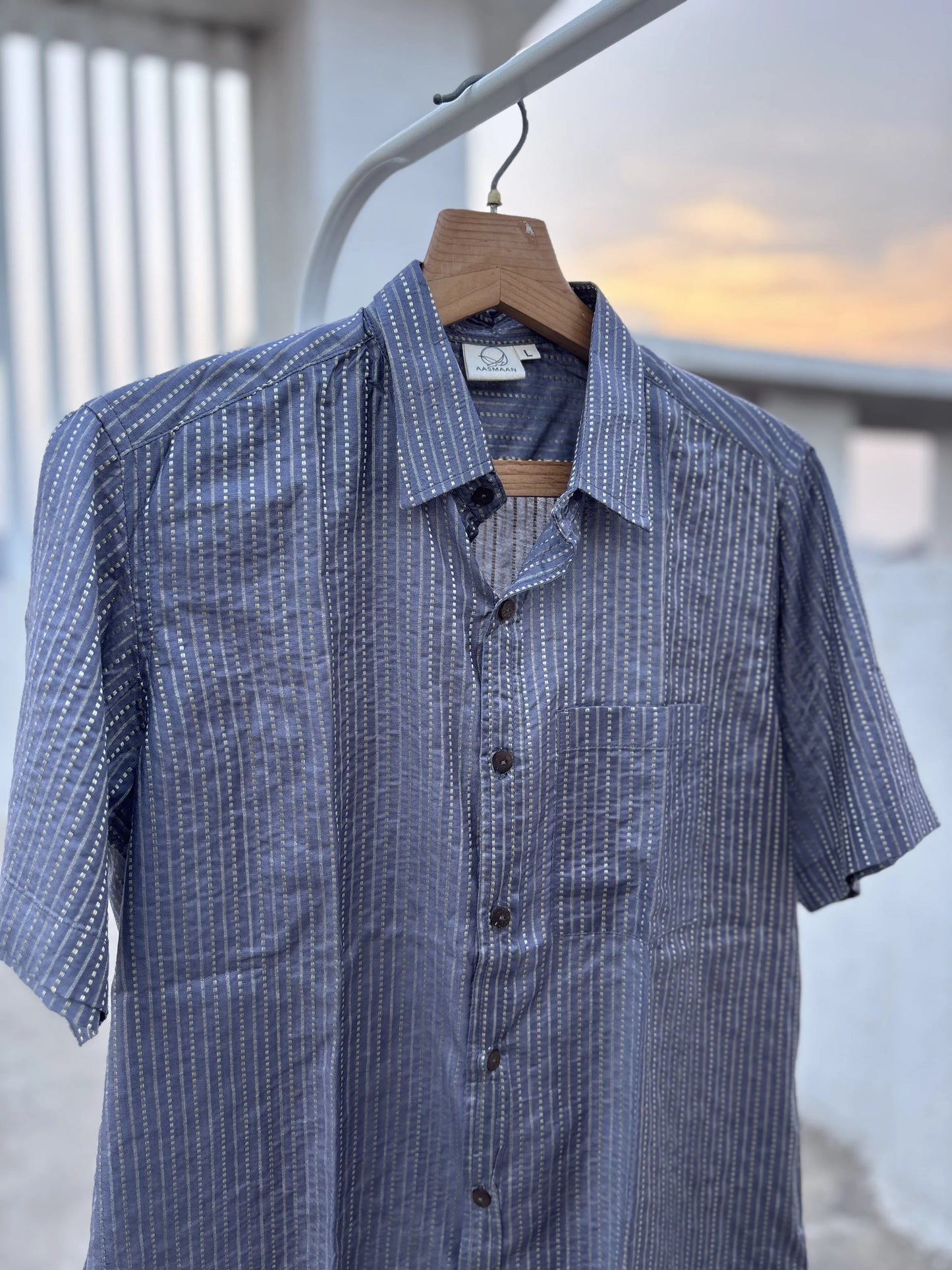 Grey Striped Bhagalpuri Cotton Shirt for Men | Aasmaan