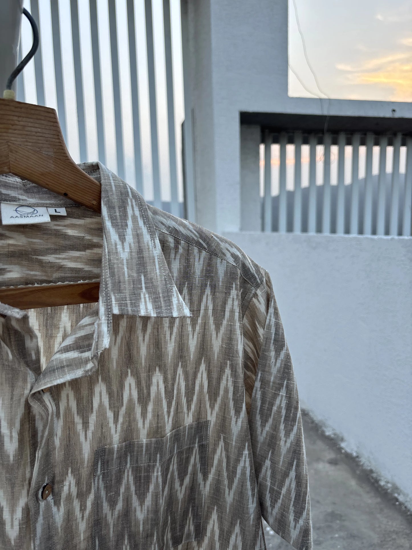 Brown Ombre Ikat Cotton Linen Shirt with Coconut Shell Buttons | Aasmaan