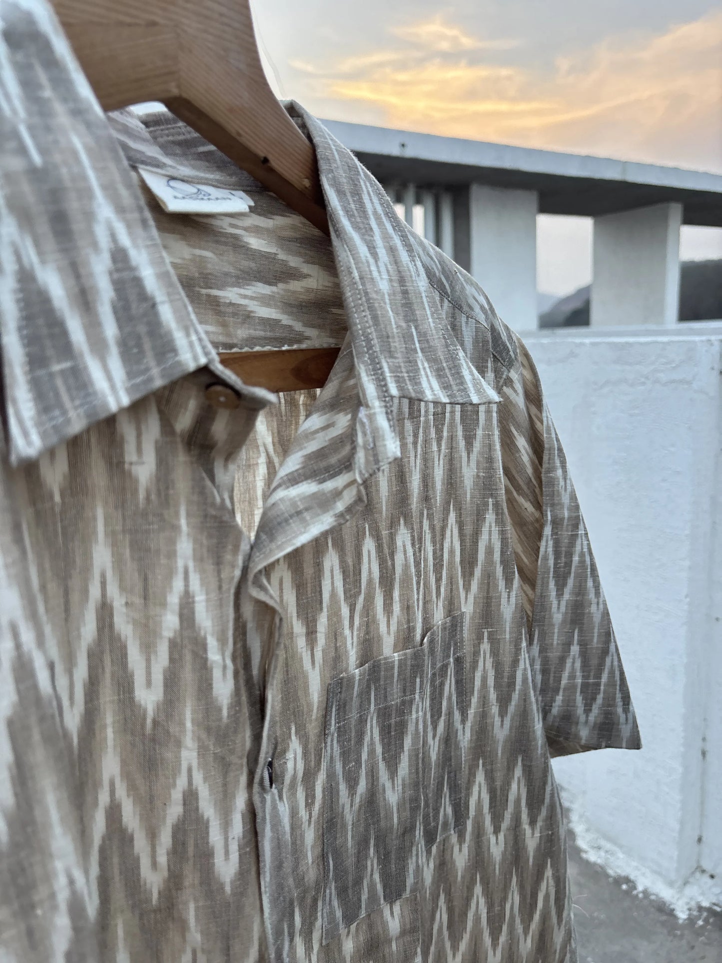 Brown Ombre Ikat Cotton Linen Shirt with Coconut Shell Buttons | Aasmaan