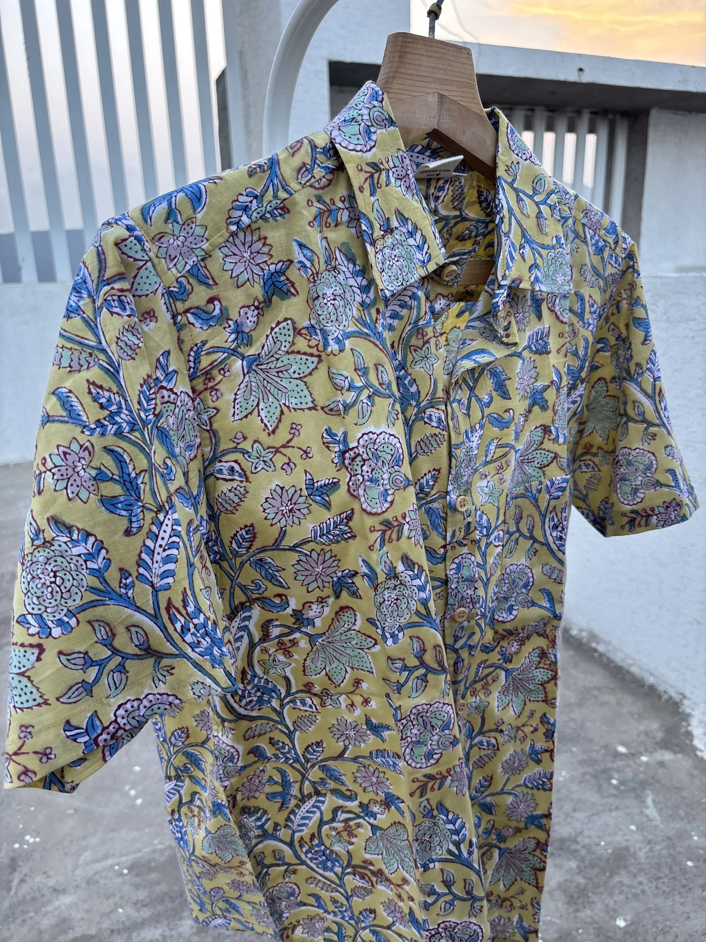 Yellow Floral Sanganeri Cotton Shirt | Aasmaan