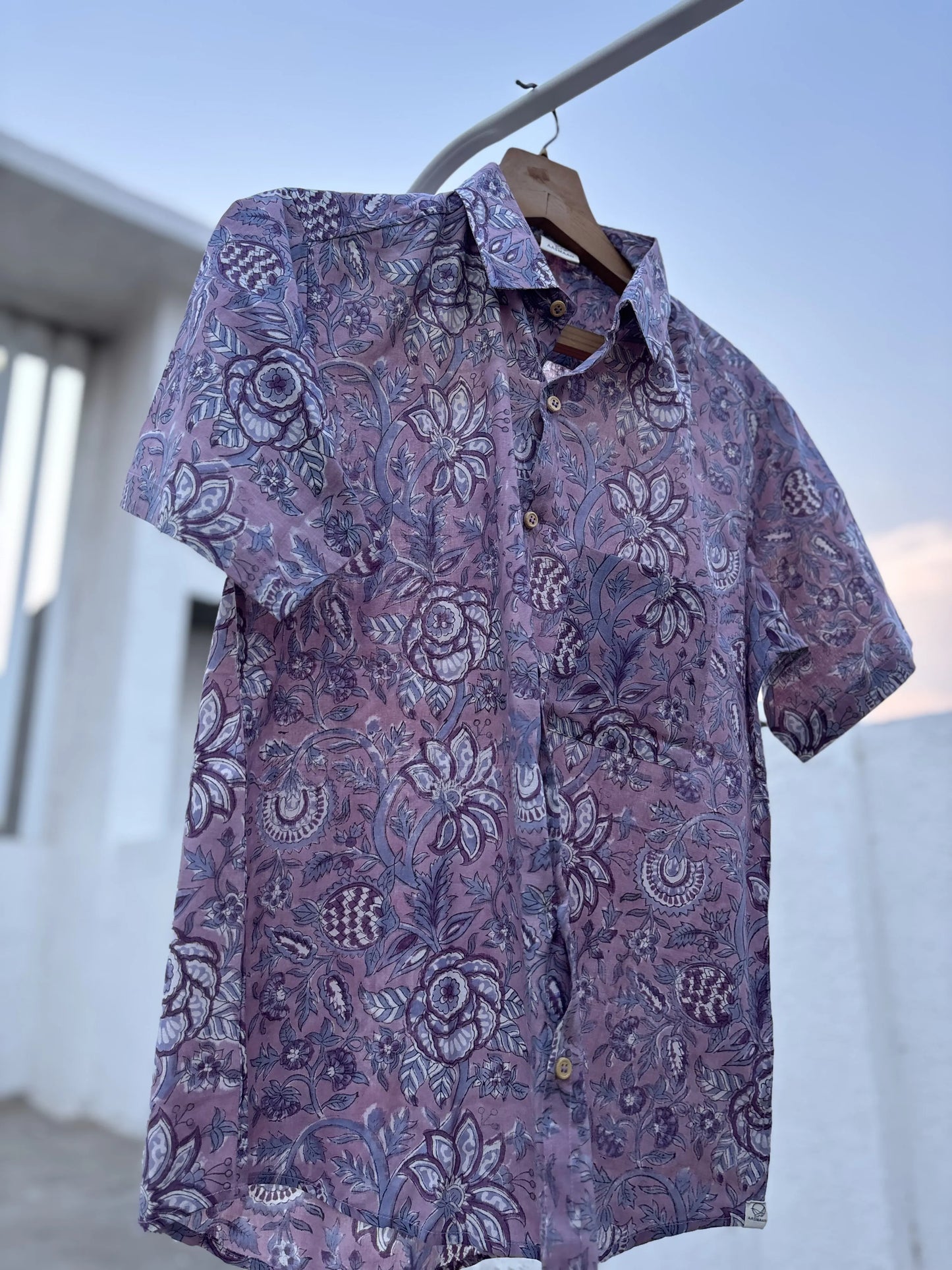 Lavender Floral Sanganeri Cotton Shirt for Men – Handcrafted | Aasmaan