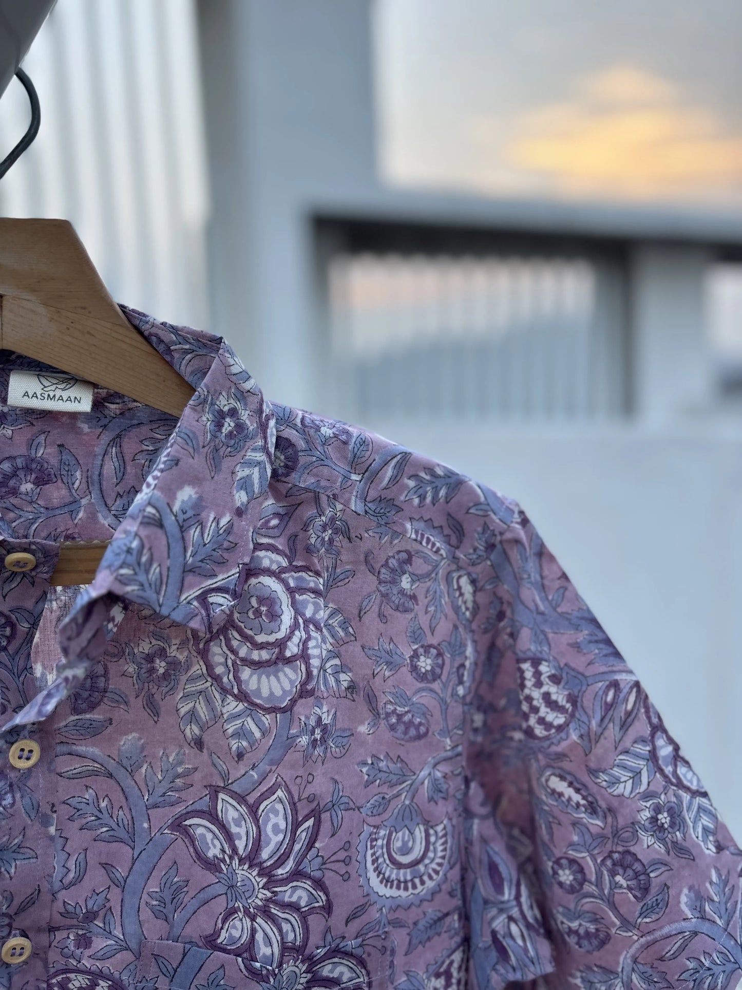 Lavender Floral Sanganeri Cotton Shirt for Men – Handcrafted | Aasmaan
