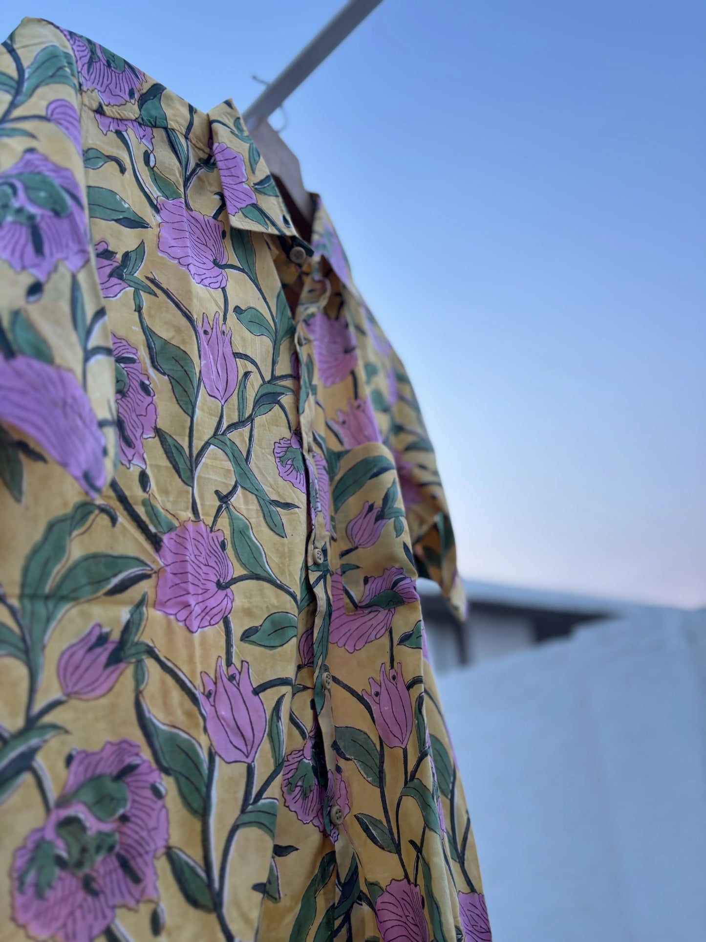 Yellow Sanganeri Floral Cotton Shirt for Men – Hand Block Printed