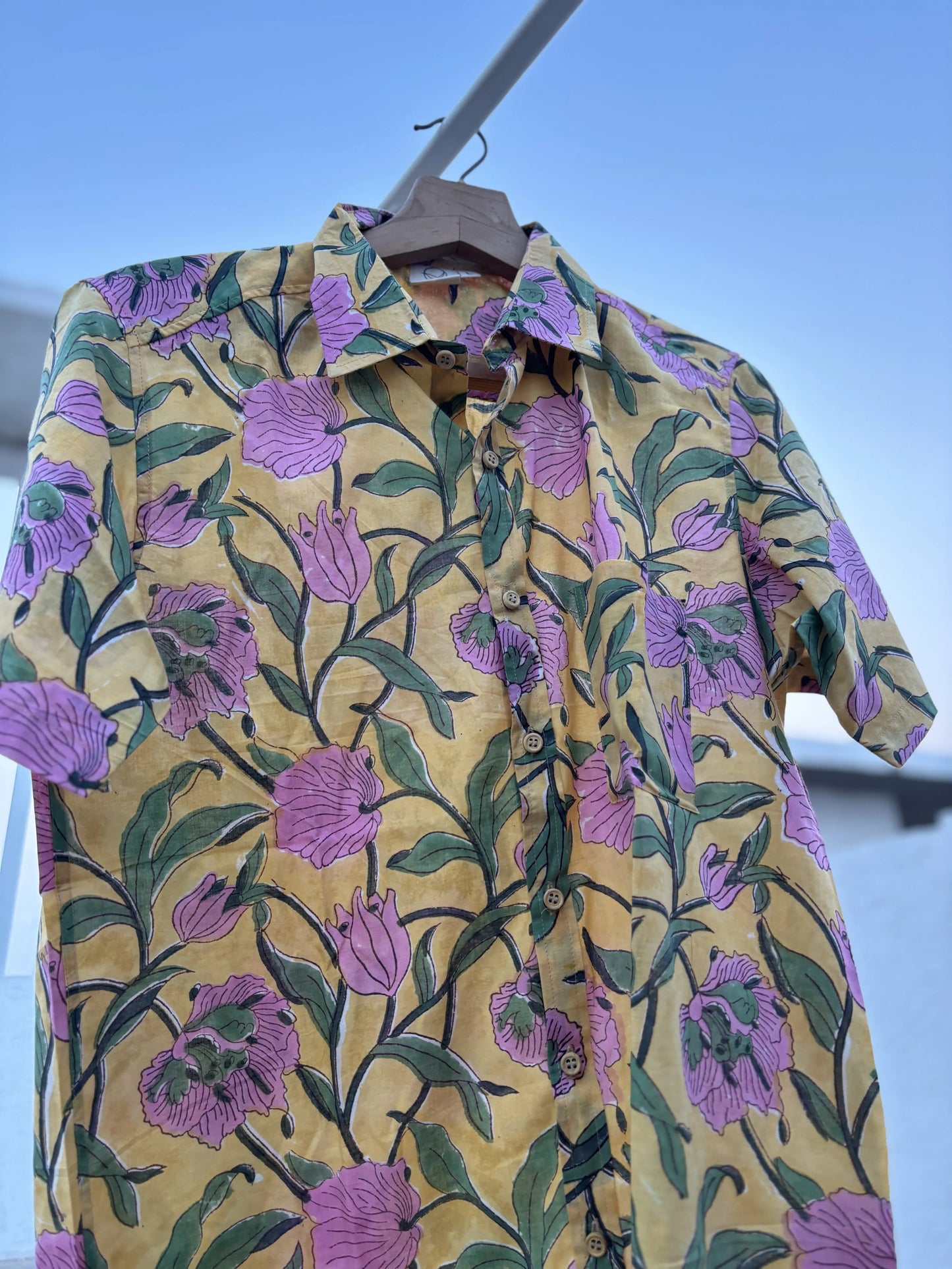 Yellow Sanganeri Floral Cotton Shirt for Men – Hand Block Printed