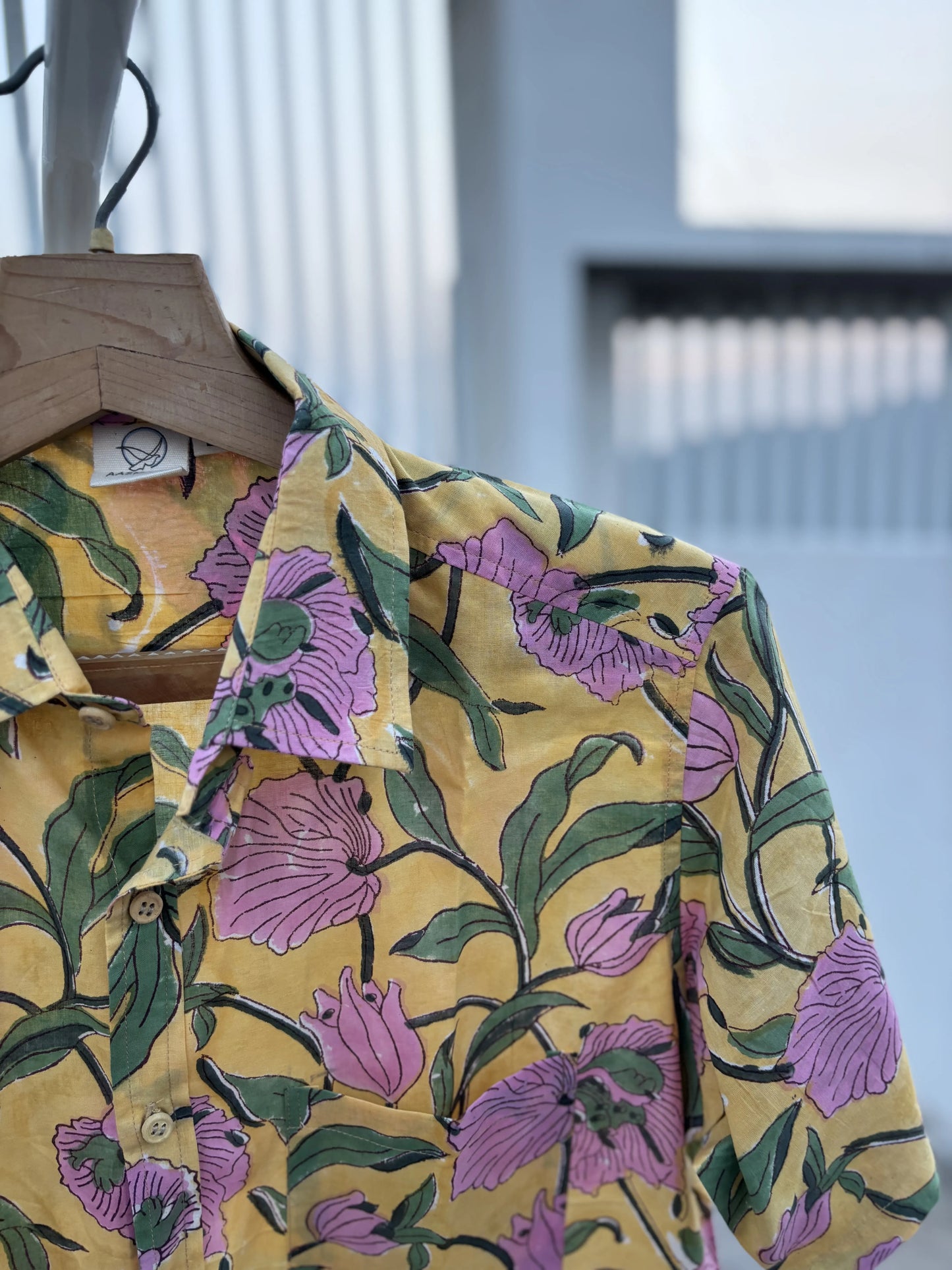 Yellow Sanganeri Floral Cotton Shirt for Men – Hand Block Printed