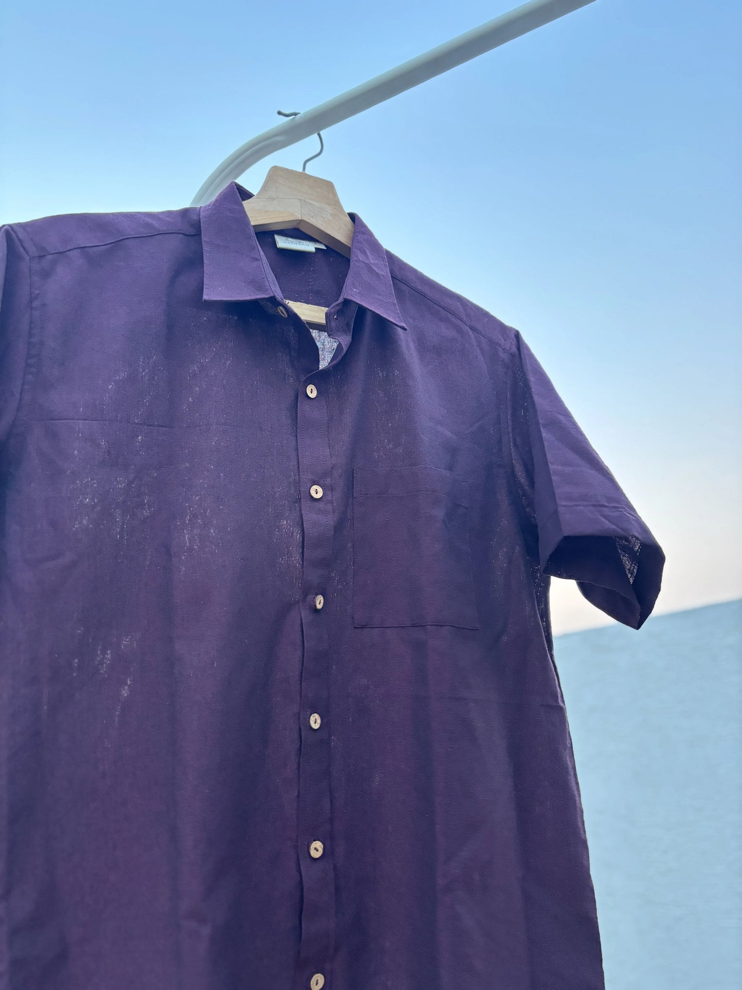 Dark Maroon Handwoven Cotton Shirt for Men | Solid Color | Coconut Shell Buttons