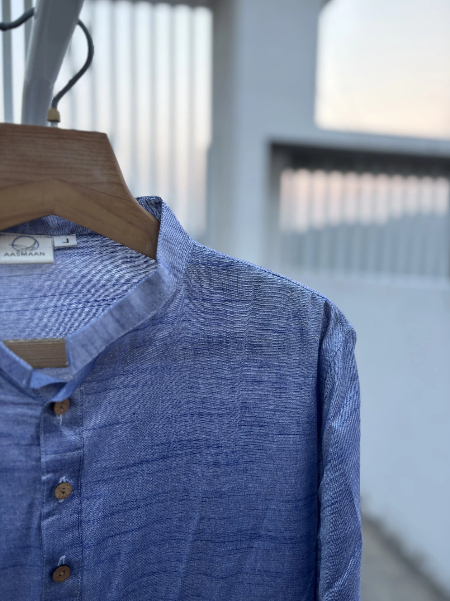 Sky Blue Bhagalpuri Cotton Short Kurta for Men | Aasmaan