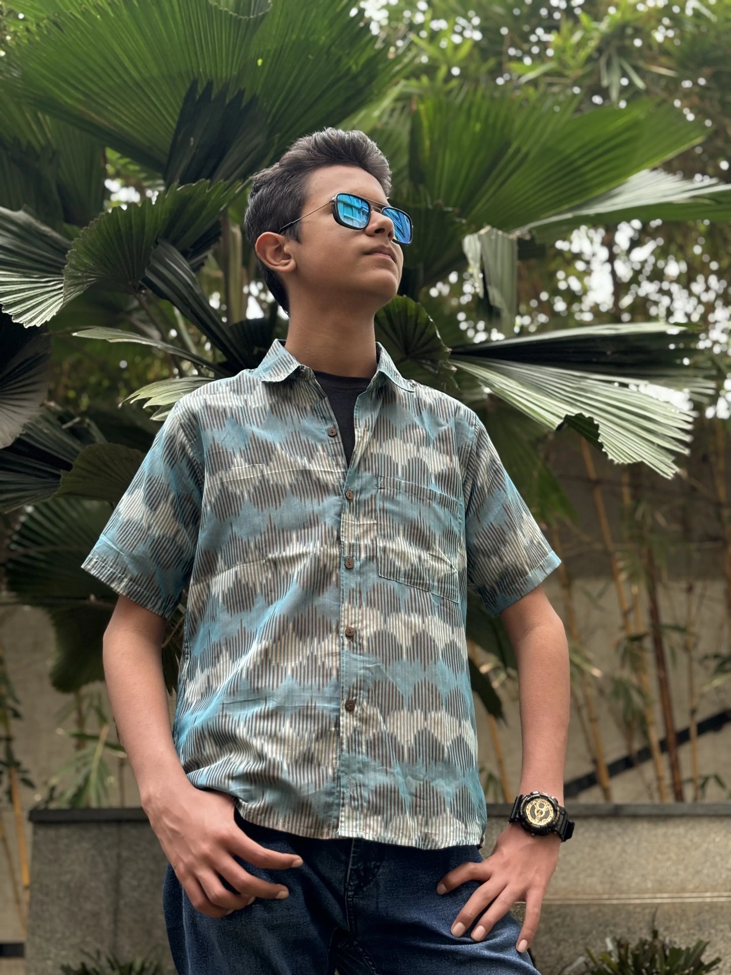 Blue Zig Zag Ikat Shirt | Aasmaan