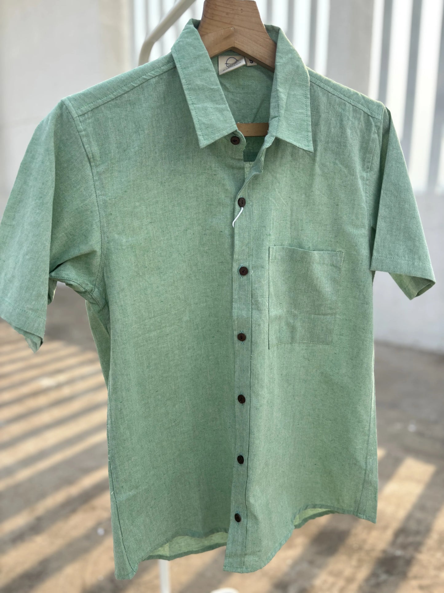 Green Handwoven Cotton Shirt for Men | Aasmaan