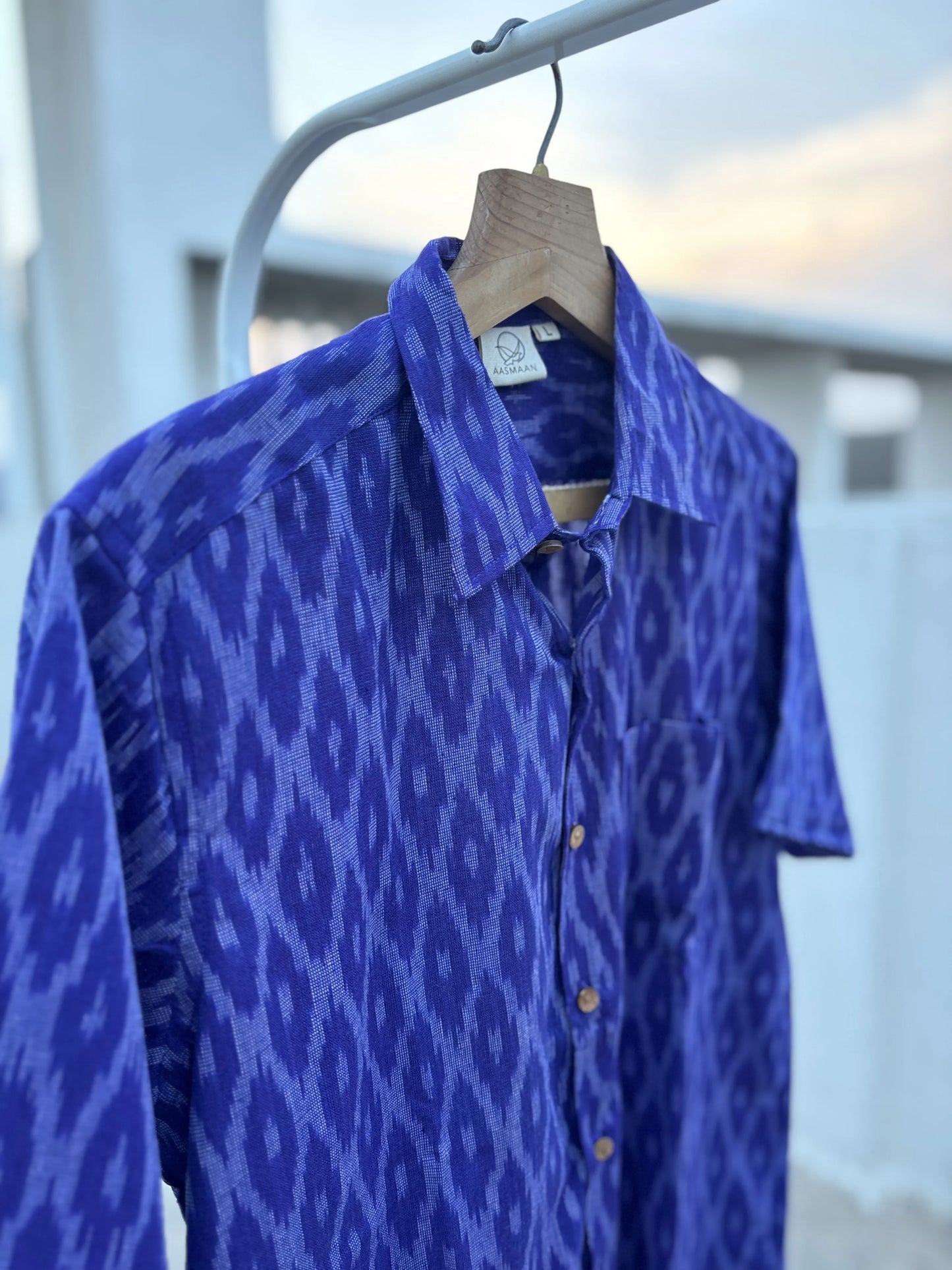 Violet Ikat Cotton Shirt | Coconut Shell Buttons | Aasmaan