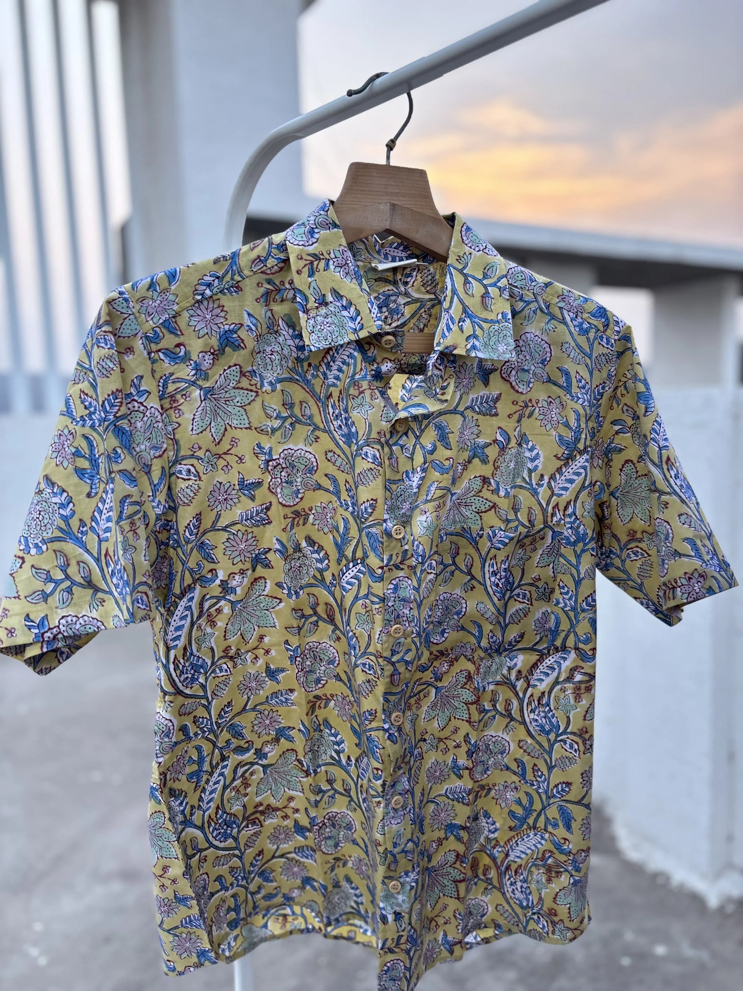 Yellow Floral Sanganeri Cotton Shirt | Aasmaan