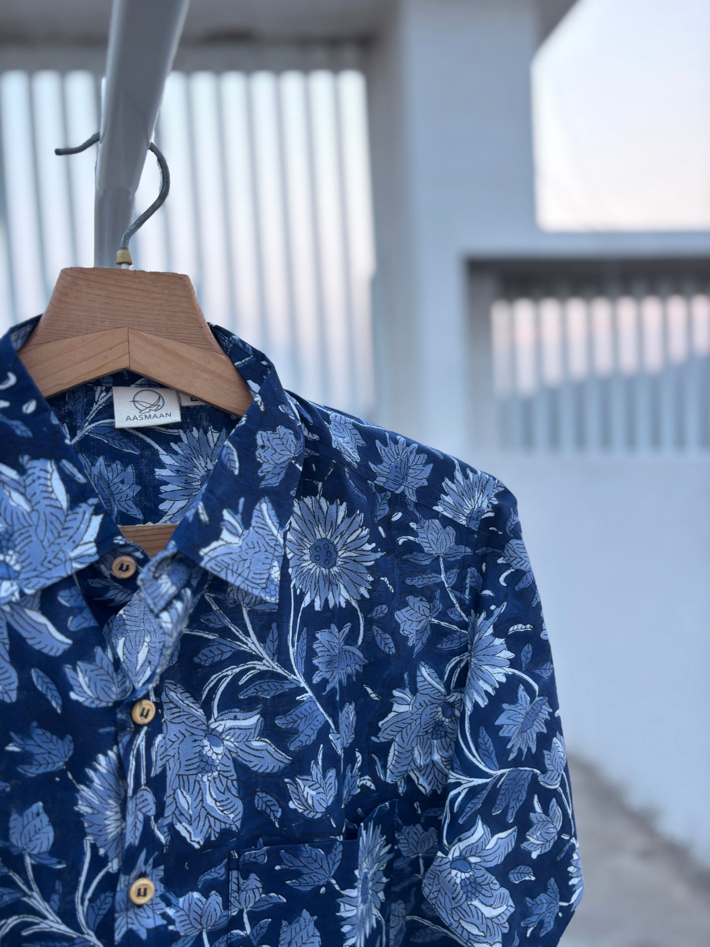 Dark Blue Sanganeri Block Print Cotton Shirt | Relaxed Fit