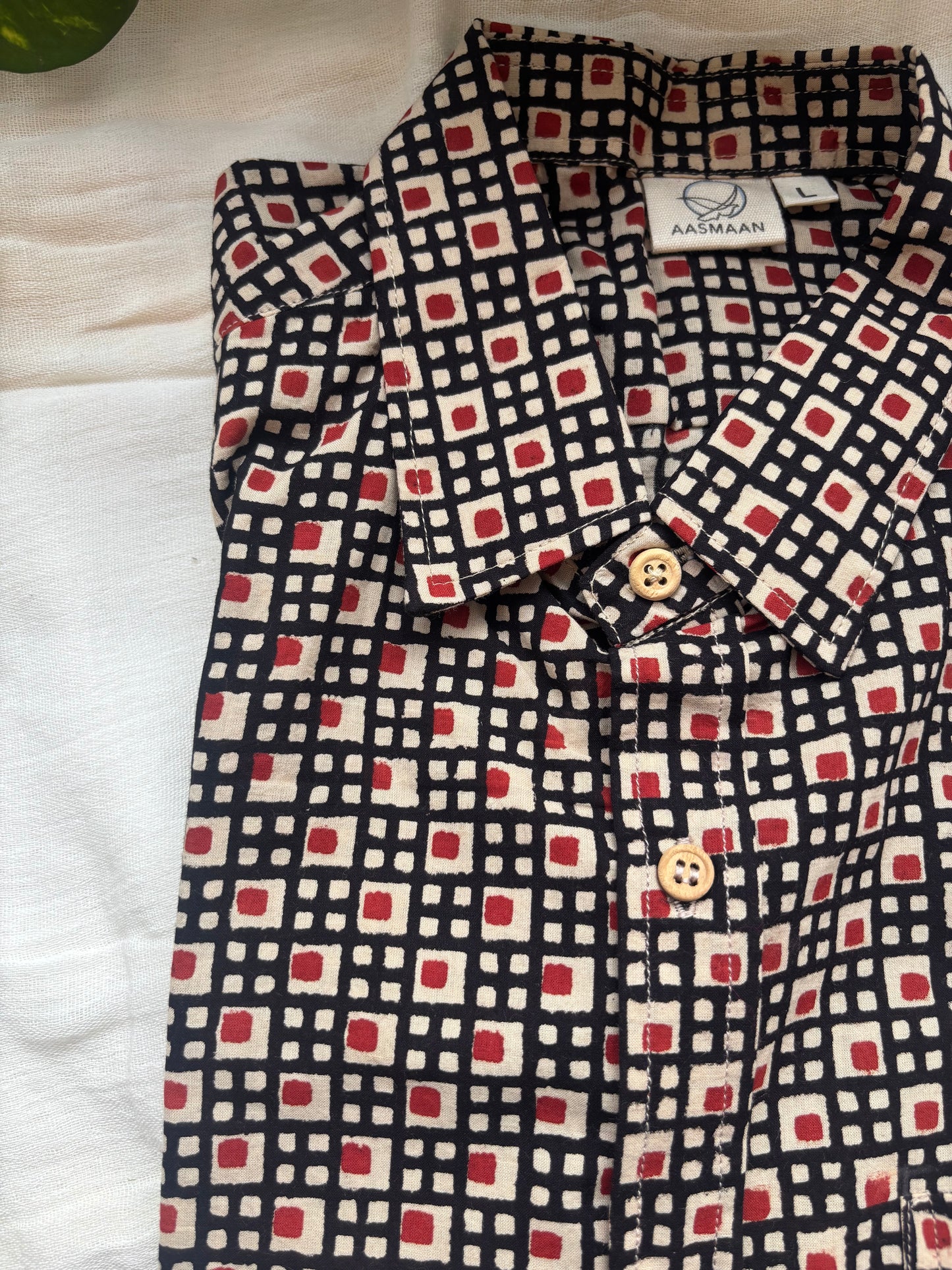 Black Abstract Check Block Printed Cotton Shirt for Men | Relaxed Fit